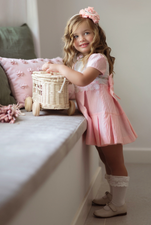 Rochita alb cu roz cu fundite si dantela 2 ani Miranda [4]