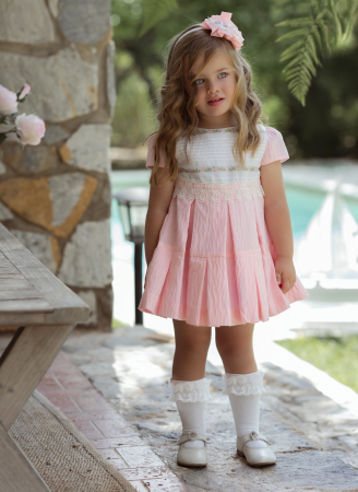 Rochita alb cu roz cu fundite si dantela 2 ani Miranda [2]
