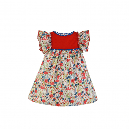 Haine - Rochita rosie cu flori bebe fetita Miranda 12-24 luni