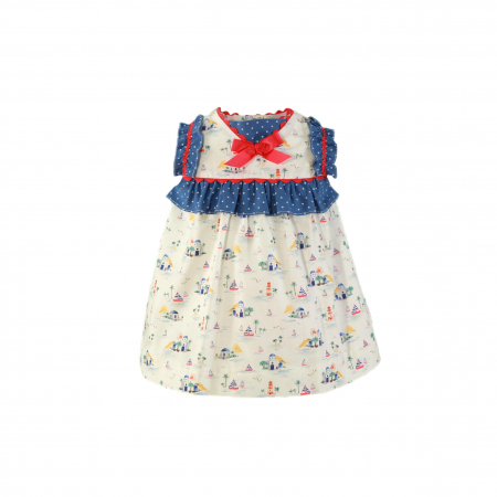 Bebeluşi 0-24luni - Rochita cu chilotel bebe fetita Albastru cu Rosu si Barcute Miranda 9 luni