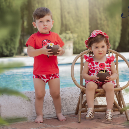 Rochita si palarie Miranda bebe fetita Alb cu maci 12 luni [2]