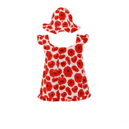 Rochita si palarie Miranda bebe fetita Alb cu maci 12 luni [1]