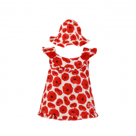 Haine - Rochita si palarie Miranda bebe fetita Alb cu maci 12 luni