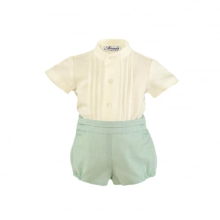 Bebeluşi 0-24luni - Set camasa alba cu maneca scurta si pantaloni bebe baiat Miranda 9 luni