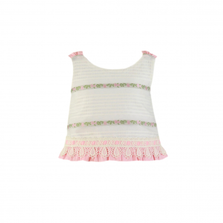 Tricouri - Top alb cu roz cu bretele si fundita 2-6 ani Miranda