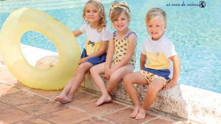 Tricou baieti Miranda Alb cu dungi orizontale albastre si galbene 4-8 ani [2]