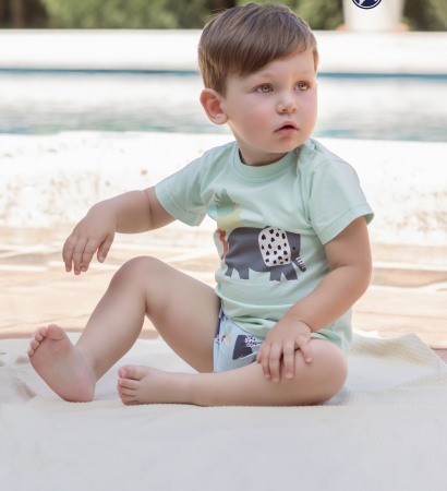 Tricou baieti cu logo Miranda Verde cu elefanti 2-8 ani [3]