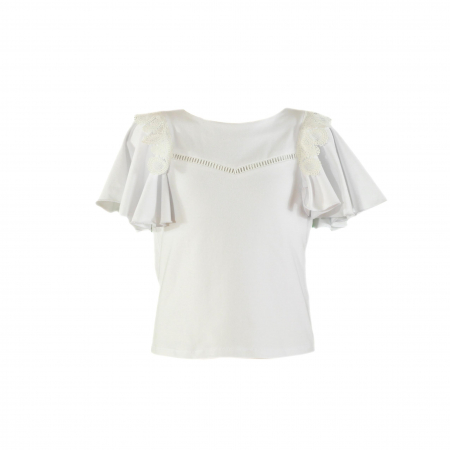 Tricouri - Tricou alb cu volanase fete