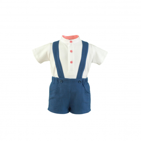 Bebe Bãiat - Tricou cu pantaloni scurti alb cu albastru bebe baiat Miranda