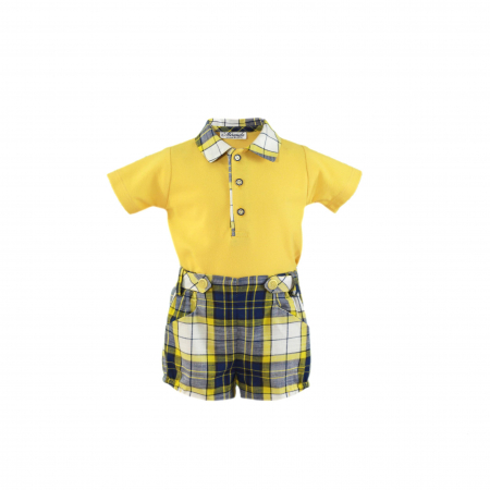 Bebe Bãiat - Tricou Polo și pantaloni scurti galben cu alb și albastru baieti Miranda