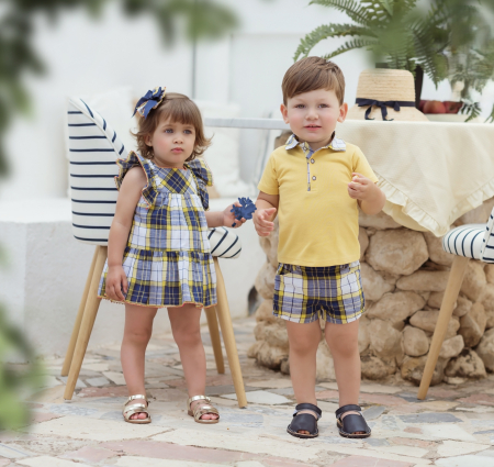 Tricou Polo și pantaloni scurti galben cu alb și albastru baieti Miranda [2]