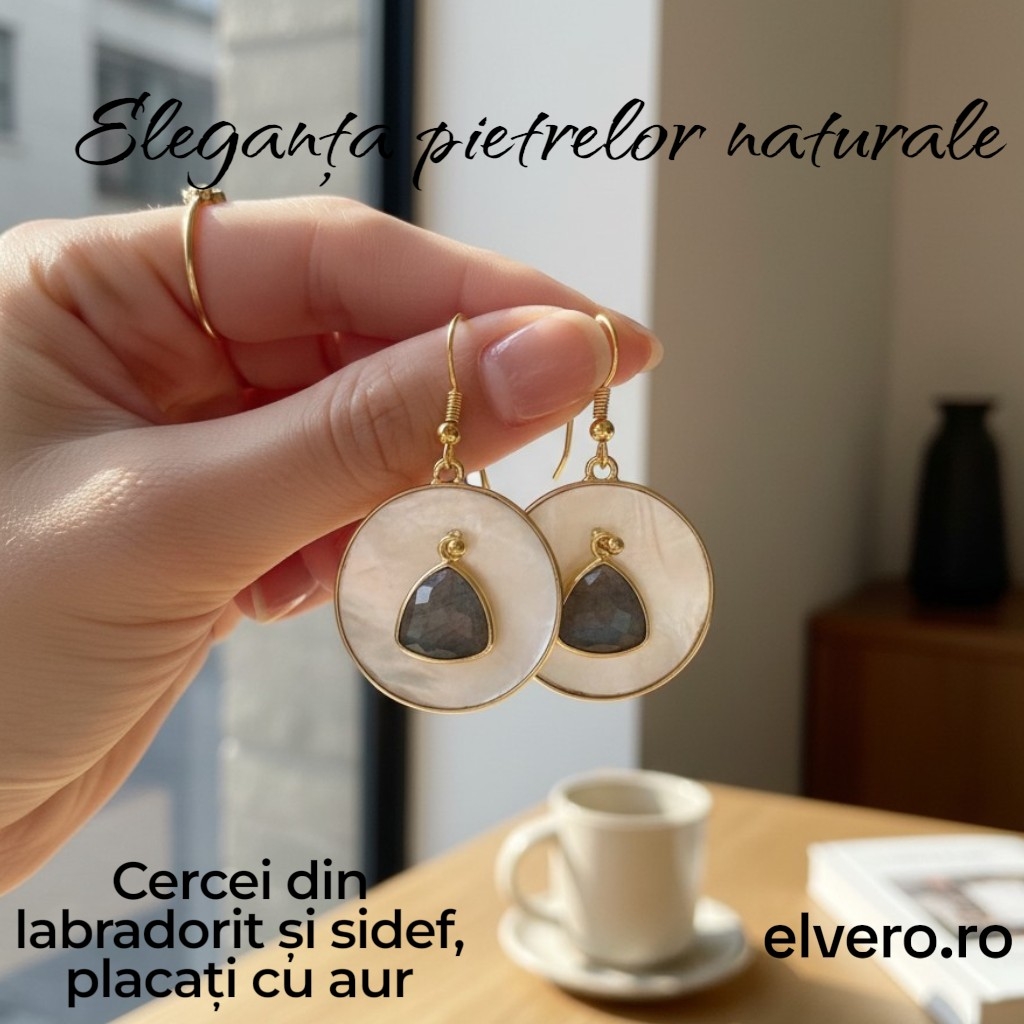 Cadou elegant pentru femei cercei placati cu aur din pietre naturale