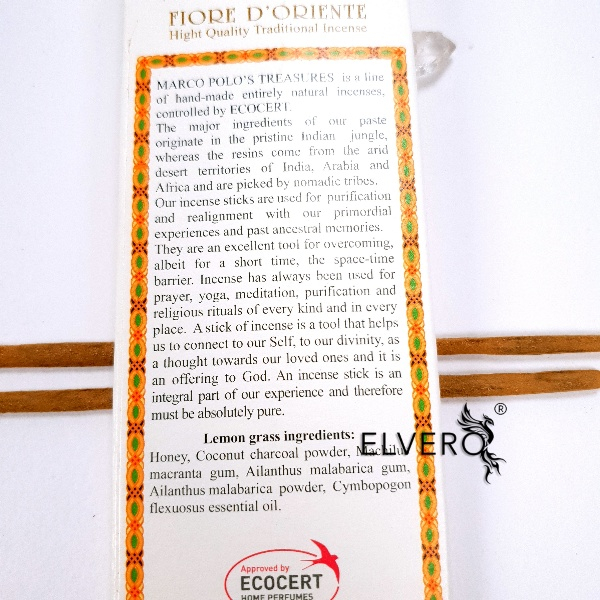 Betisoare parfumate Fiore D'Oriente Lemon Grass cu uleiuri esentiale, Marco Polo's Treasures [2]