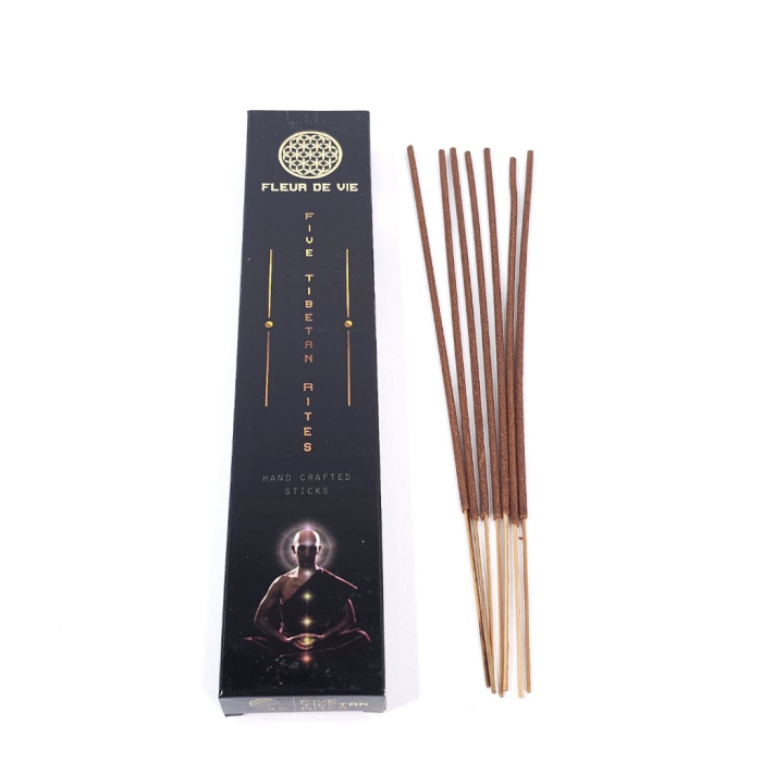 Bețișoare parfumate Fleur de Vie Five Tibetan Rites, cutie 10 buc 15 g, ambalaj hârtie imprimeu auriu Floarea Vieții [3]
