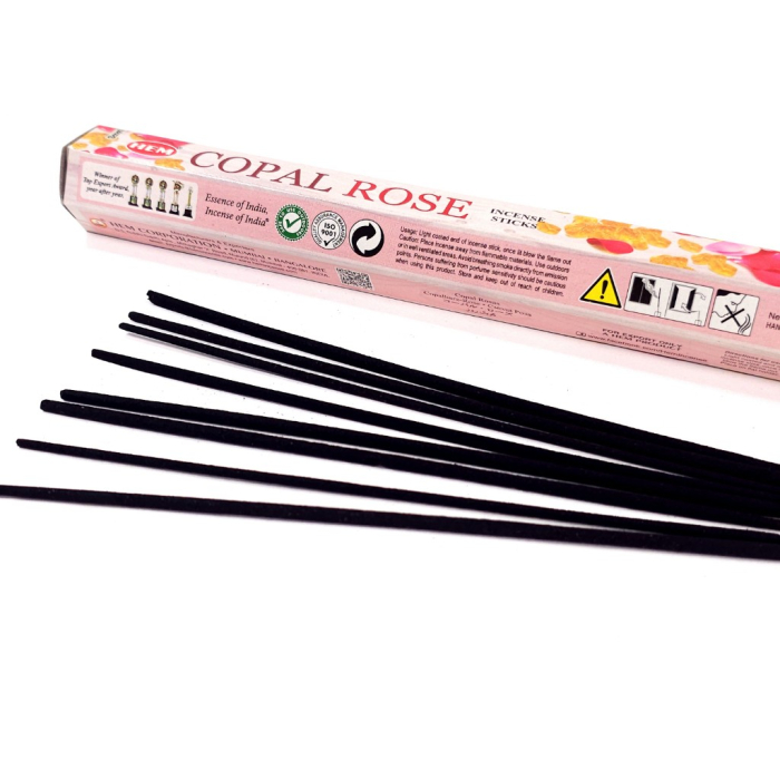 Bețișoare parfumate HEM Copal Rose 20 buc cutie hexagonală aromă trandafir tămâie India [2]