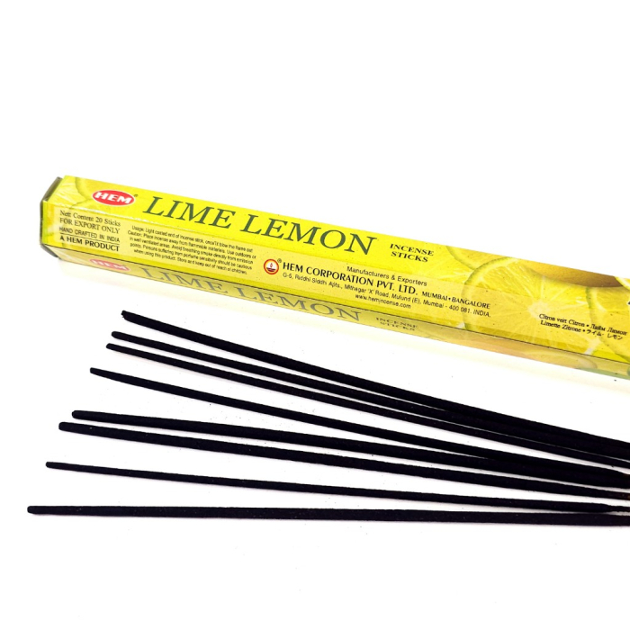 Bețișoare parfumate HEM Lime Lemon cutie hexagonală 20 bucăți aromă citrice proaspete India [2]