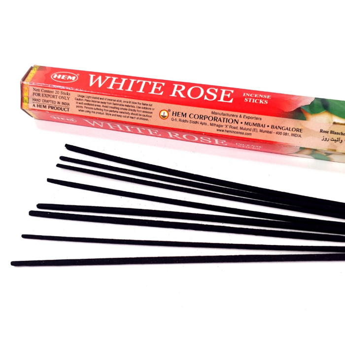 Bețișoare parfumate HEM White Rose cutie hexagonală 20 bucăți aromă florală trandafir India [2]
