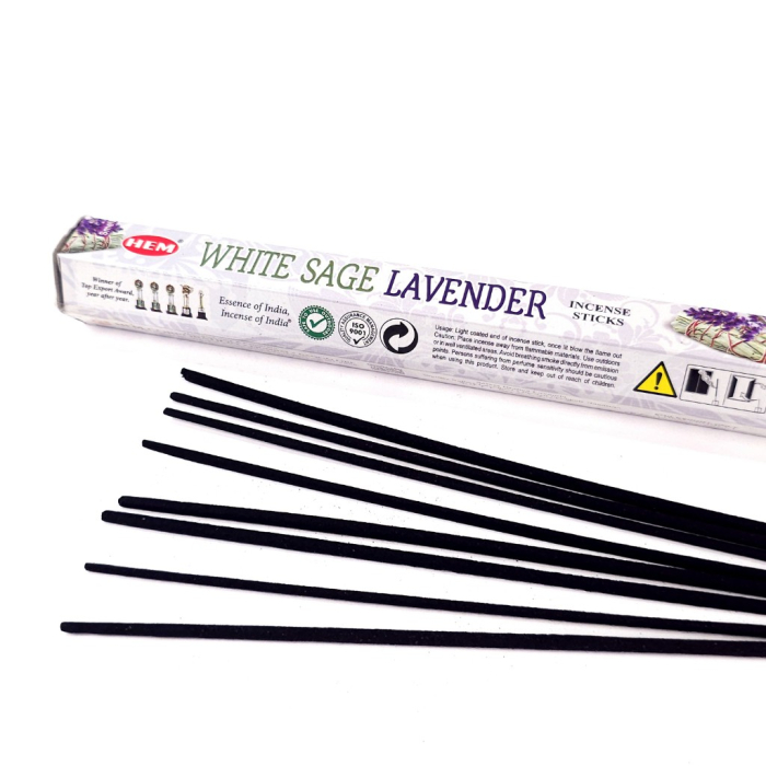 Bețișoare parfumate HEM White Sage Lavender, cutie hexagonală 20 buc, aromă salvie albă și lavandă [2]