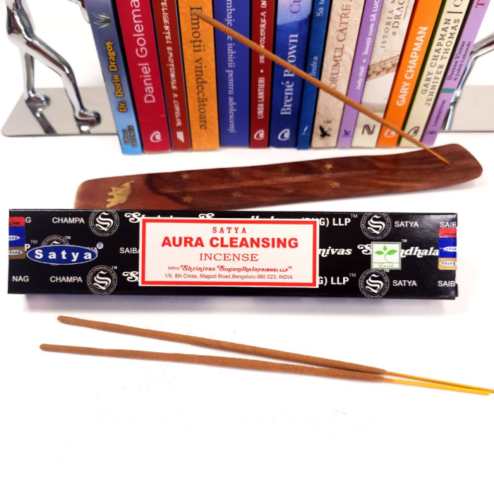 Bețișoare parfumate Satya Aura Cleansing 10 buc rulate manual India ~20 cm ardere 25 min parfumare spatiu meditatie [3]