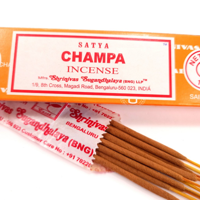 Bețișoare parfumate Satya Champa 15 gr rulate manual India, aromă florală picantă de-stresantă, meditație concentrare relaxare [2]