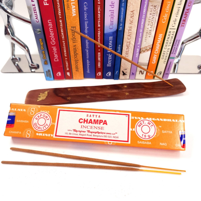 Bețișoare parfumate Satya Champa 15 gr rulate manual India, aromă florală picantă de-stresantă, meditație concentrare relaxare [3]