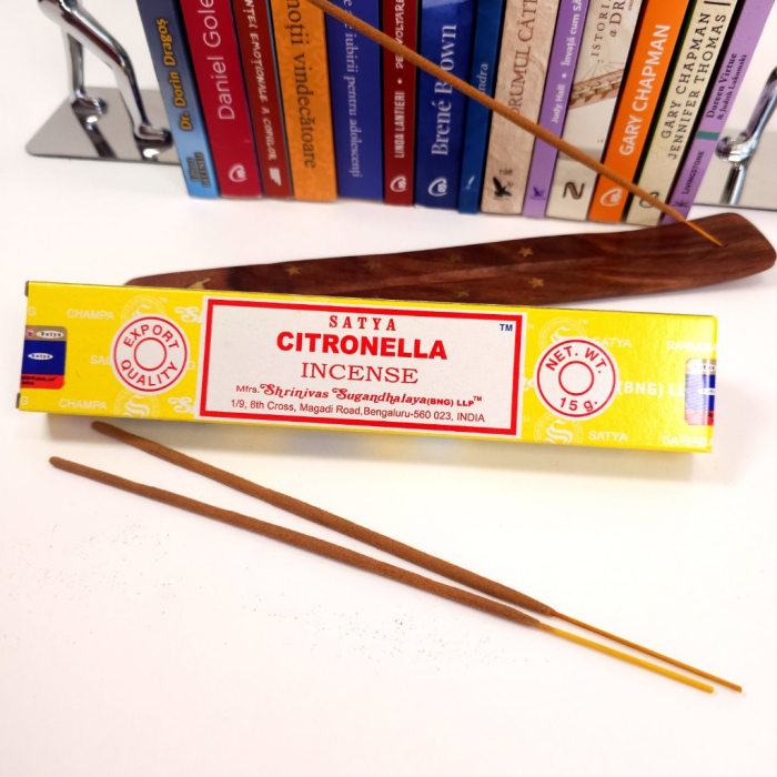 Bețișoare parfumate Satya Citronella 10 buc rulate manual India ~20 cm ardere 20-25 min aromă iarbă lămâioasă citronelă [3]