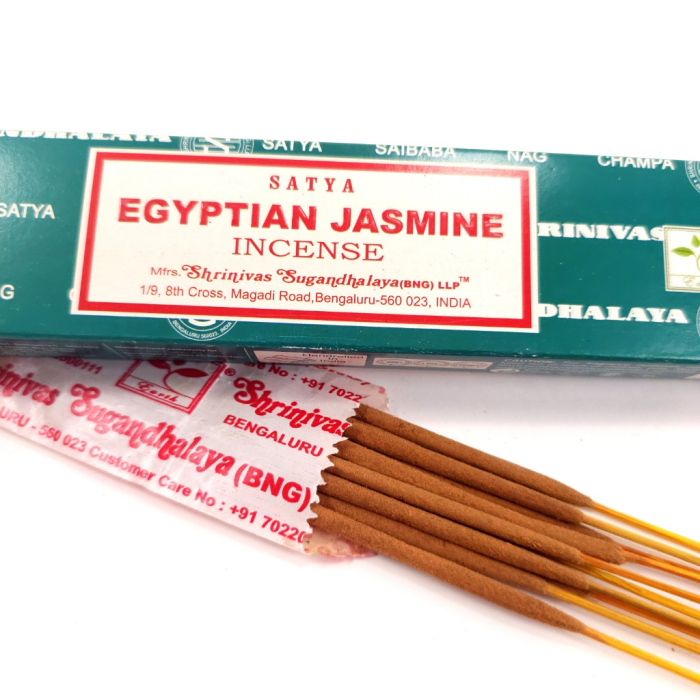 Bețișoare parfumate Satya Egyptian Jasmine 10 buc rulate manual India, 15 gr  ~20 cm ardere 25 min aromă florală iasomie egipteană [2]