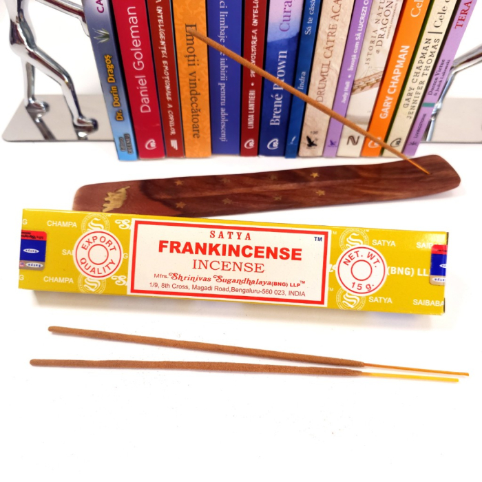 Bețișoare parfumate Satya Frankincense tămâie 15 gr rulate manual India, aromă picantă bogată rășinoasă, meditație relaxare [3]
