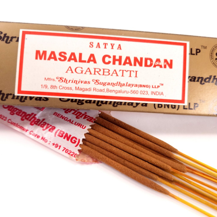 Bețișoare parfumate Satya Masala Chandan 15 gr, cutie cu 10 bețe, aromă santal, realizate manual India [2]