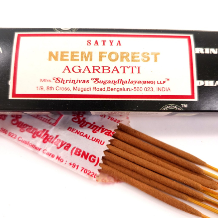 Bețișoare parfumate Satya Neem Forest 15 gr – 10 bețișoare rulat manual, aromă neem și ierburi naturale, cutie originală [2]