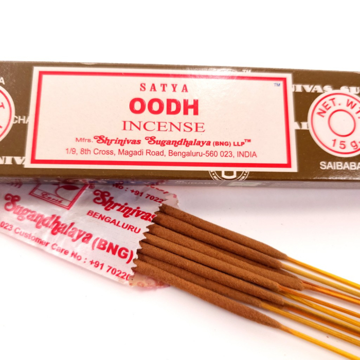 Bețișoare parfumate Satya Oodh 15 gr, aromă agarwood lemn agar, rulate manual India, meditație aromaterapie [2]