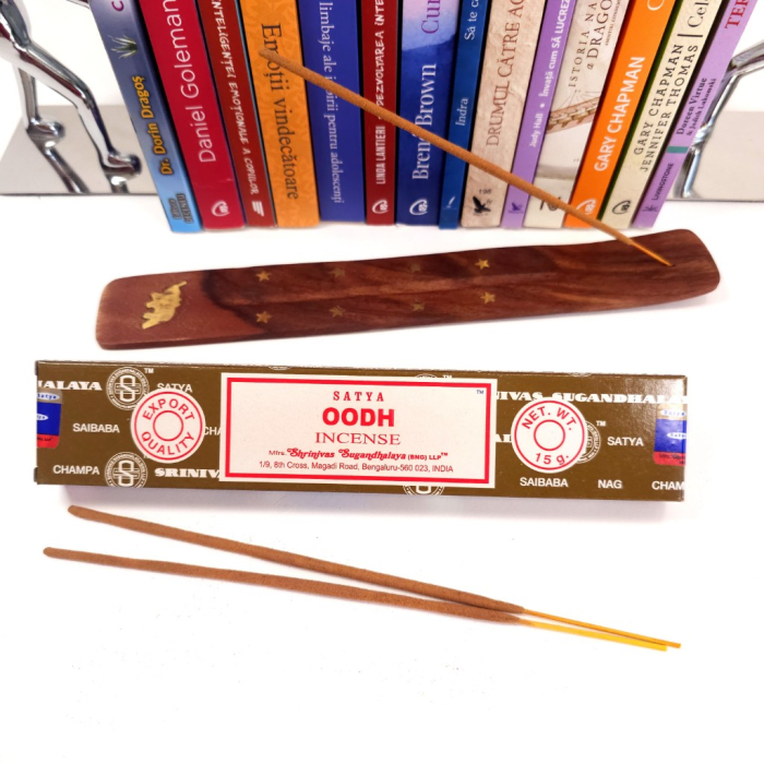 Bețișoare parfumate Satya Oodh 15 gr, aromă agarwood lemn agar, rulate manual India, meditație aromaterapie [3]