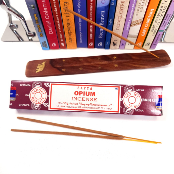 Bețișoare parfumate Satya Opium 15 gr, aromă oriental-dulce flori vanilie ambră, rulate manual India, aromaterapie [3]
