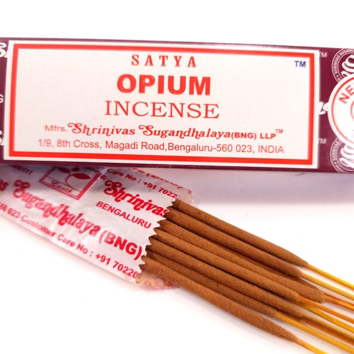 Bețișoare parfumate Satya Opium 15 gr, aromă oriental-dulce flori vanilie ambră, rulate manual India, aromaterapie [2]