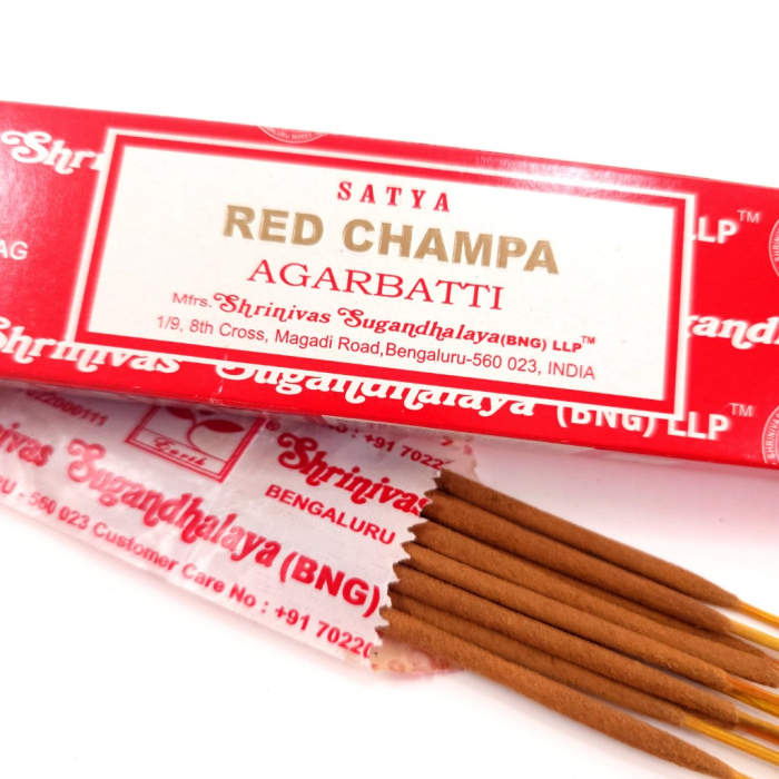 Bețișoare parfumate Satya Red Champa 15 gr, aromă floral-orientală Magnolia champaca, rulate manual India, cutie carton [2]