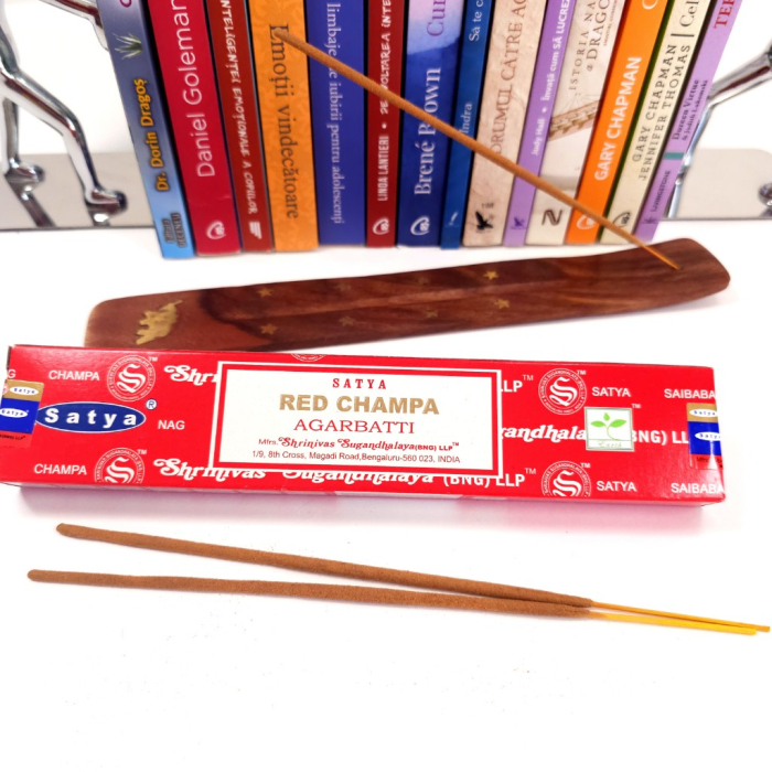 Bețișoare parfumate Satya Red Champa 15 gr, aromă floral-orientală Magnolia champaca, rulate manual India, cutie carton [3]