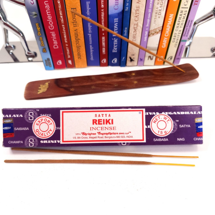 Bețișoare parfumate Satya Reiki 15 gr, aromă echilibrată meditație, rulate manual India, cutie carton reciclabil [3]