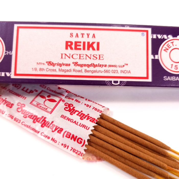 Bețișoare parfumate Satya Reiki 15 gr, aromă echilibrată meditație, rulate manual India, cutie carton reciclabil [2]