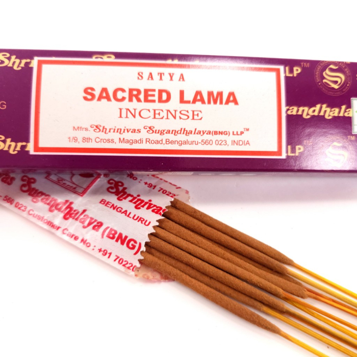 Bețișoare parfumate Satya Sacred Lama 15 gr cutie carton, aromă dulce-orientală rășini flori condimente, rulate manual India meditație [2]