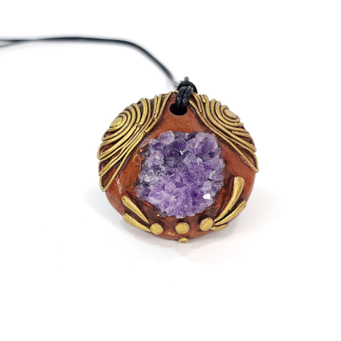 Pandantiv statement unicat din ametist druzy natural – design boho artistic handmade [4]