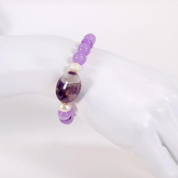 Brățară elastică ametist cu perle – design delicat, pietre naturale [7]