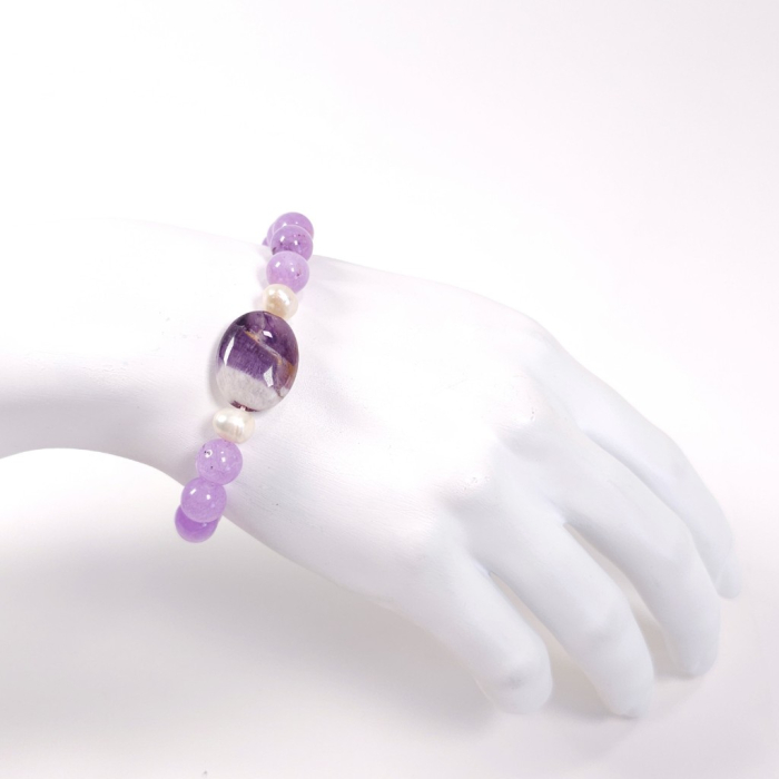 Brățară elastică ametist cu perle – design delicat, pietre naturale [5]