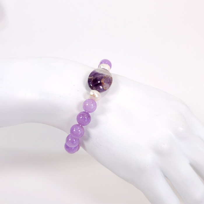 Brățară elastică ametist cu perle – design delicat, pietre naturale [6]