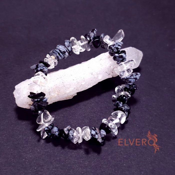Bratara elastica pietre naturale de obsidian fulg de nea si cuart [2]