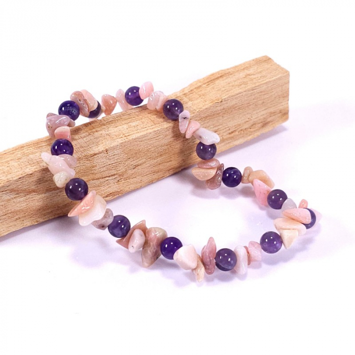 Bratara din opal roz si sfere din ametist [2]