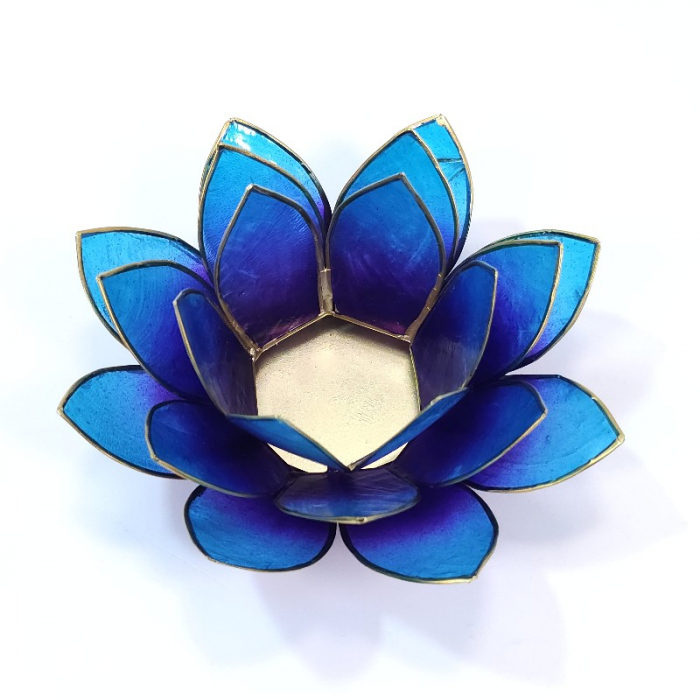 Suport pentru lumanari in forma de lotus albastru mov din sidef [5]