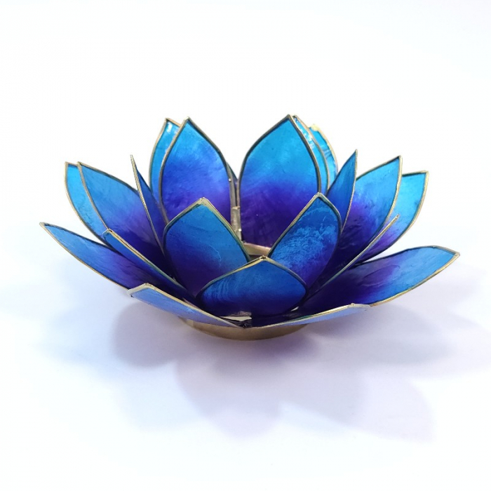 Suport pentru lumanari in forma de lotus albastru mov din sidef [2]