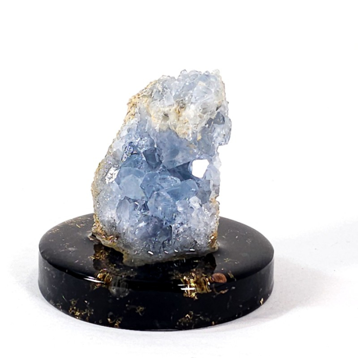 Celestina, cristal albastru pe disc orgonic cu turmalina [1]