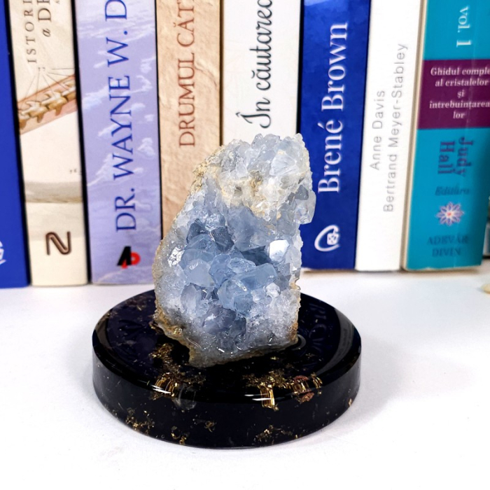 Celestina, cristal albastru pe disc orgonic cu turmalina [4]