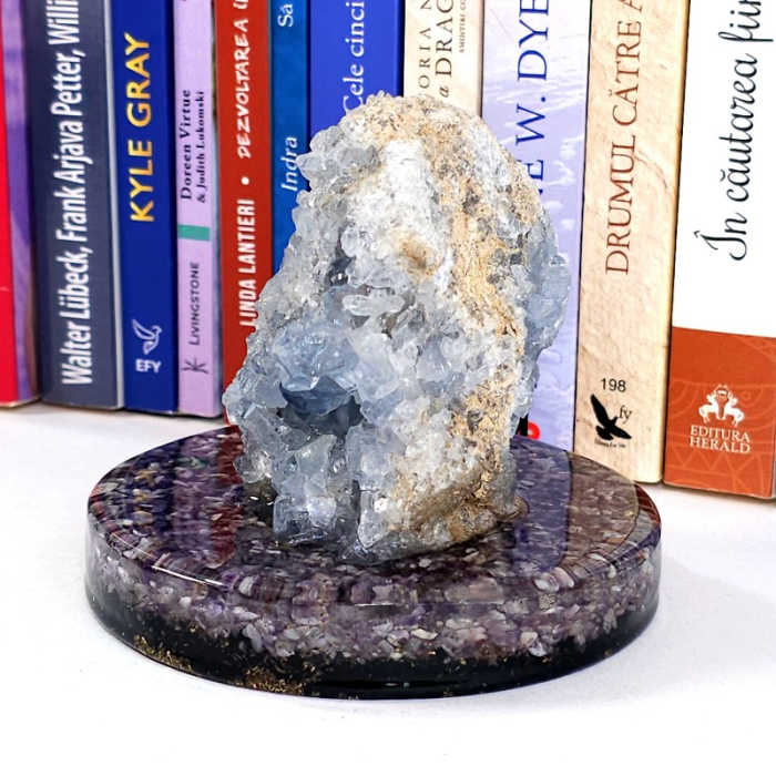 Celestit natural geoda pe suport orgon [9]
